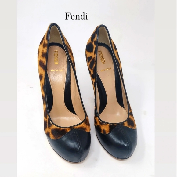 Fendi Leather Leopard Print Calf Hair Pumps 37 - Picture 3 of 10